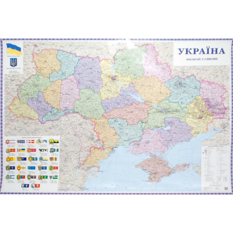 Карта Украины П/а 1:1000000, картон, 108х152, картон, на планках,