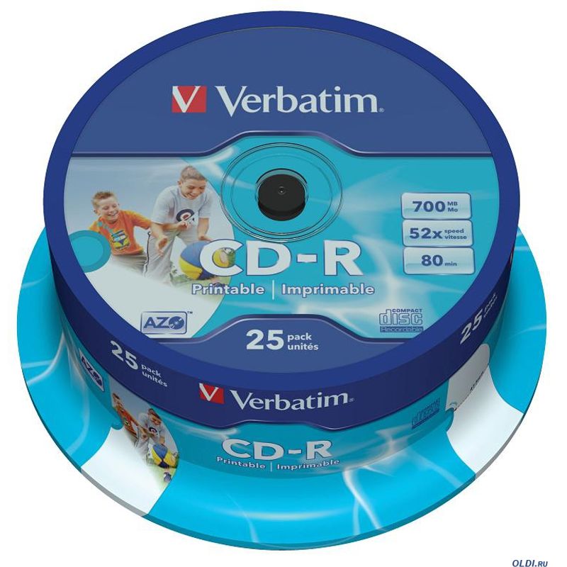 Диск Printable CD-R (Cake 25) Verbatim DL 700 MB / 80 min 52х