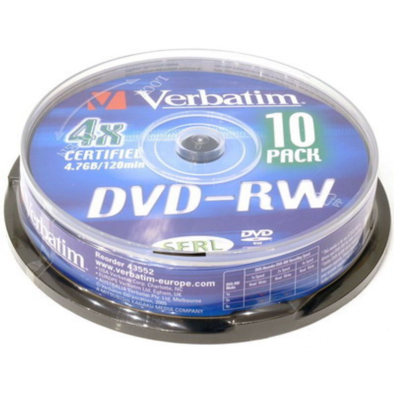 Диск DVD + RW (Cake 10) Verbatim 4,7 GB / 120 min 4x