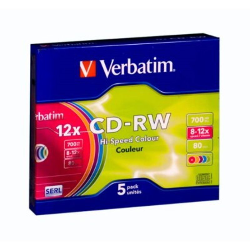 Диск CD-RW Slim Verbatim DL700 MB / 80 min8-12x Color