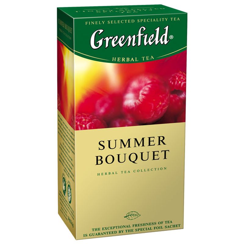 Чай Гринфилд травяной Summer bouquet, (малина, шиповник, каркаде) (пакет на нитке) 25х2г