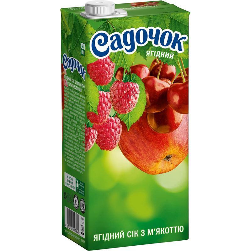 Сок ягодный с мякотью (вишня + малина + яблоко) Садочок, 1л